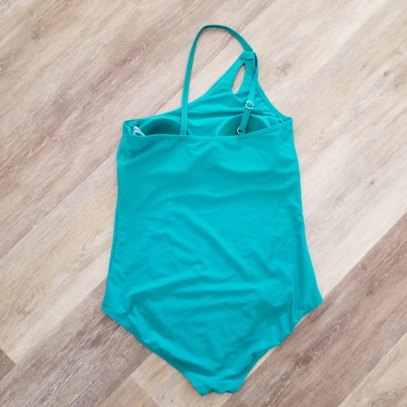 NWT Land's End Green UPF 50 Full Coverage One Shoulder One Piece Swimsuit Large - Picture 4 of 7